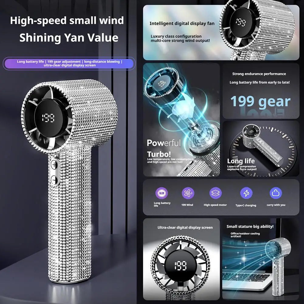 Portable Mini Fan for Summer Travel & Commuting – Diamond Design
