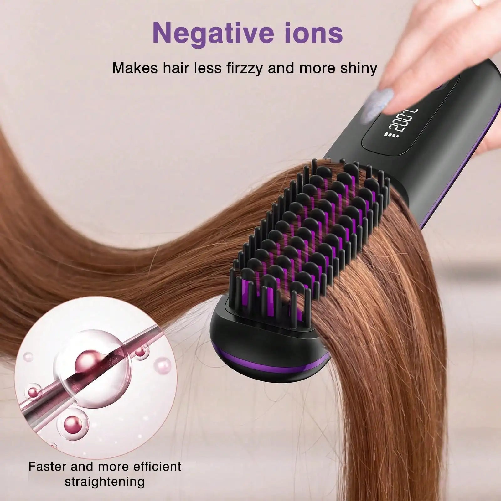Wireless Negative Ion Hair Straightening Brush